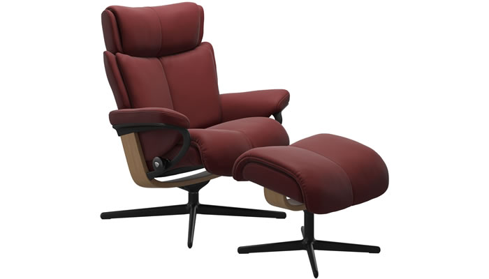 Stressless Magic with Cross Base and Stool in Paloma Cherry Leather